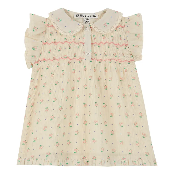 Emile et Ida Robe Crépon Fleurie | Ecru