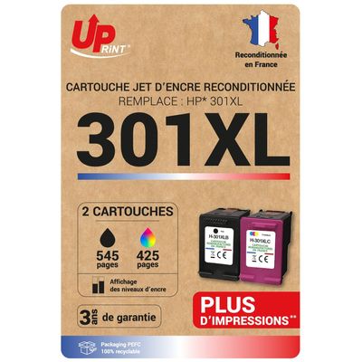 Cartouche compatible HP 301XL - Pack de 2 - noir, cyan, magenta, jaune - Uprint
