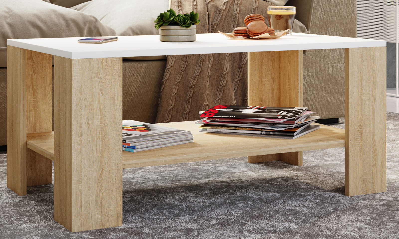 Couchtisch DALUS - Sonoma Eiche - weiß - 90 cm