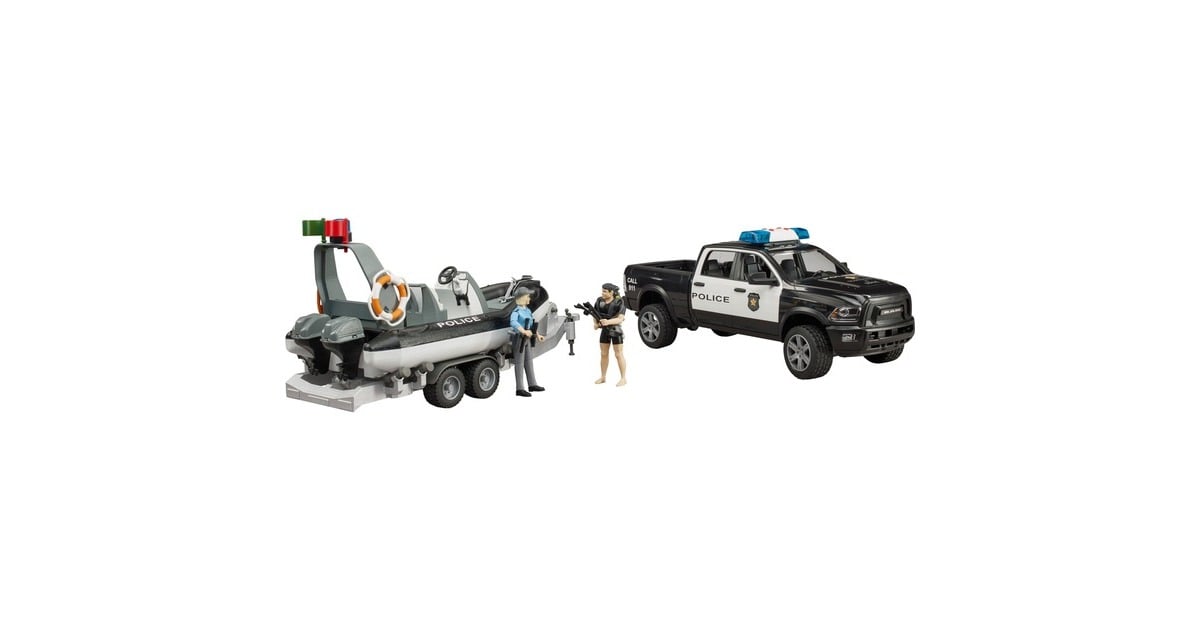 bruderRAM 2500 politietruck met boot + trailer en 2 figuren Modelvoertuig  (02507)