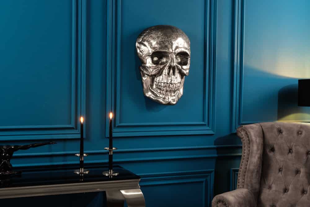 Exklusive Wandskulptur SKULL XXL 40cm silber Deko Totenkopf