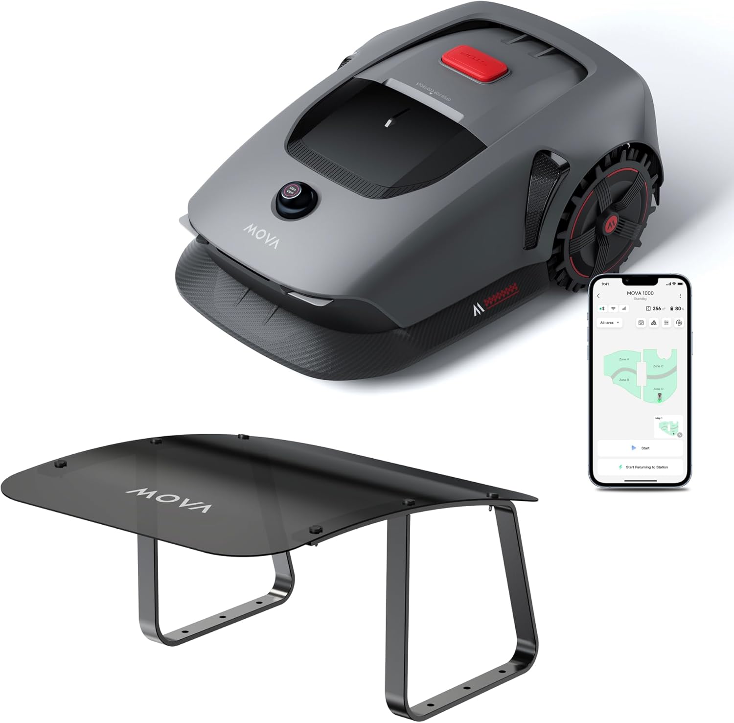 MOVA 1000 Garage Combo: Rasenmäher Roboter mit 3D-LiDAR, Mähroboter ohne Begrenzungskabel, Genaue Kartierung bis 1.000㎡, Smarte Hindernisvermeidung, App-Steuerung, Verbesserte Geländeräder, U-Schnitt
