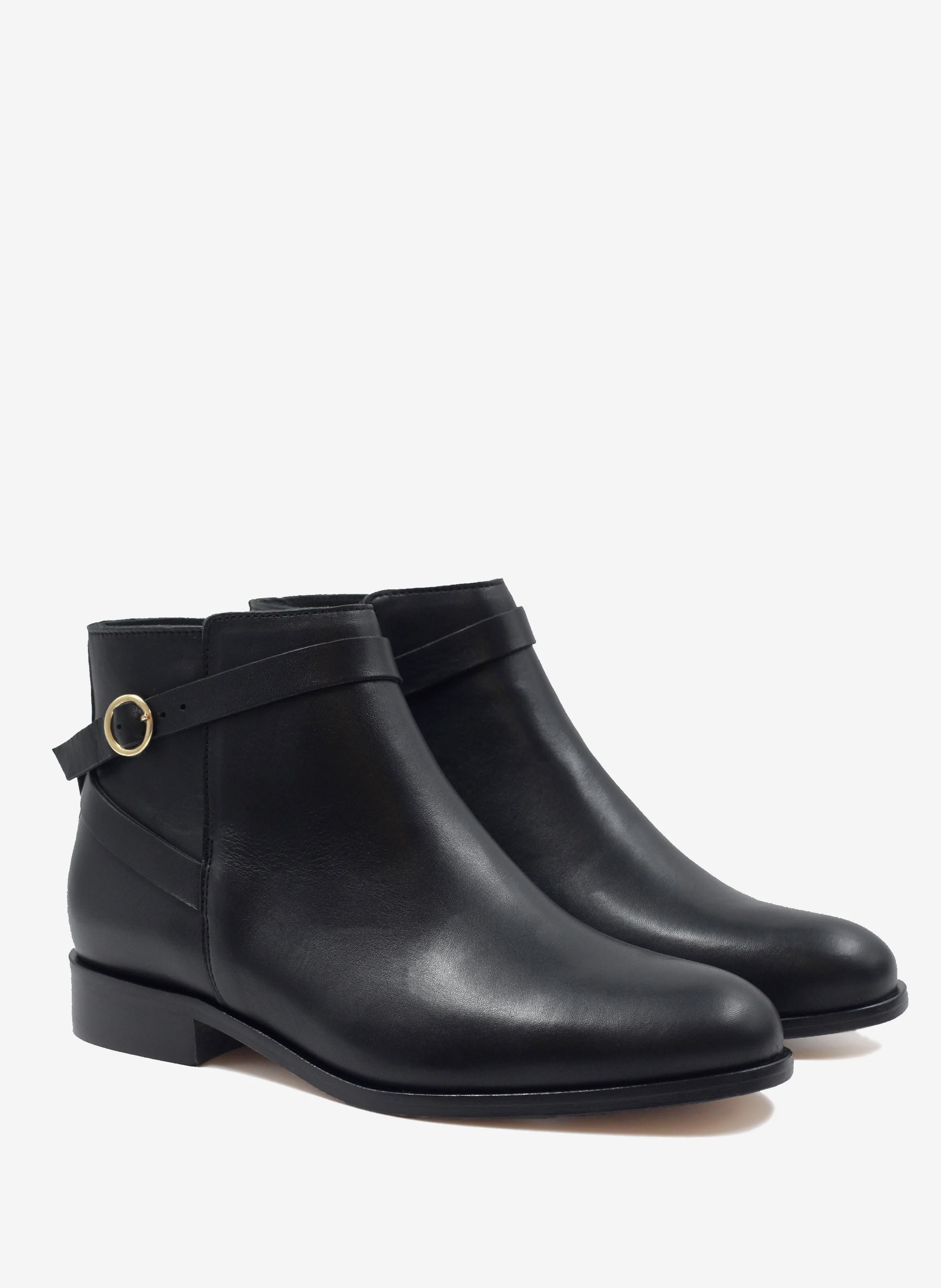 Bottines cavalières plates cuir lisse | Noir
