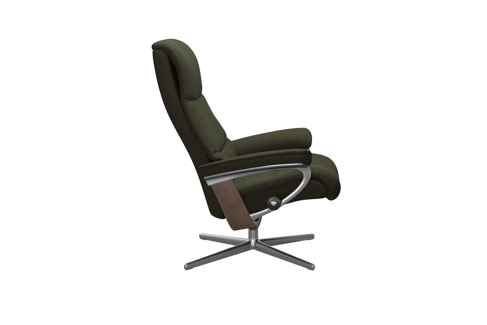 View lenestol Tekstil Calido Green – Cross understell – Alu – Valnøtt - Medium