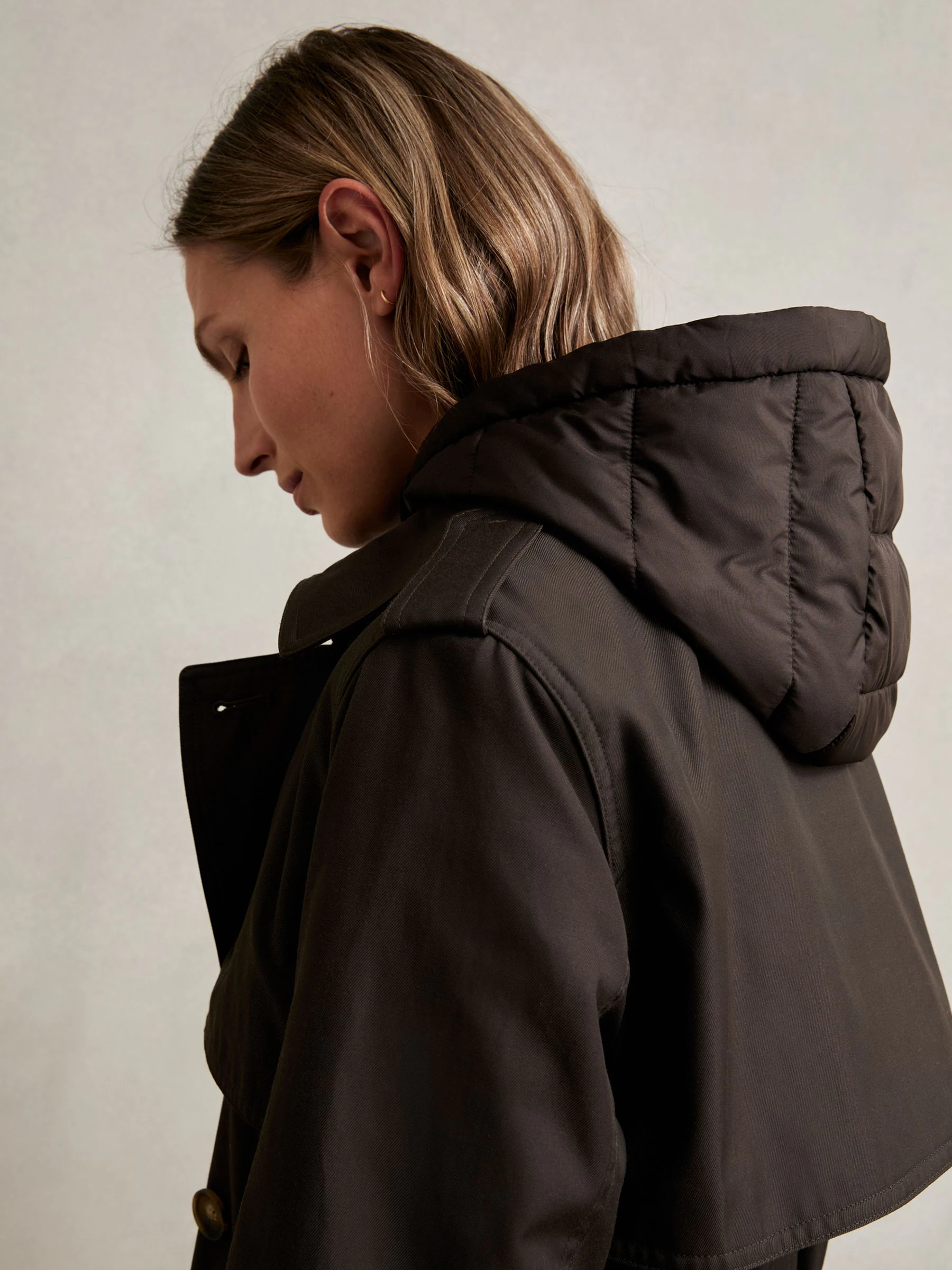 Chocoladebruin - Reiss trenchcoat Double breasted Met capuchon