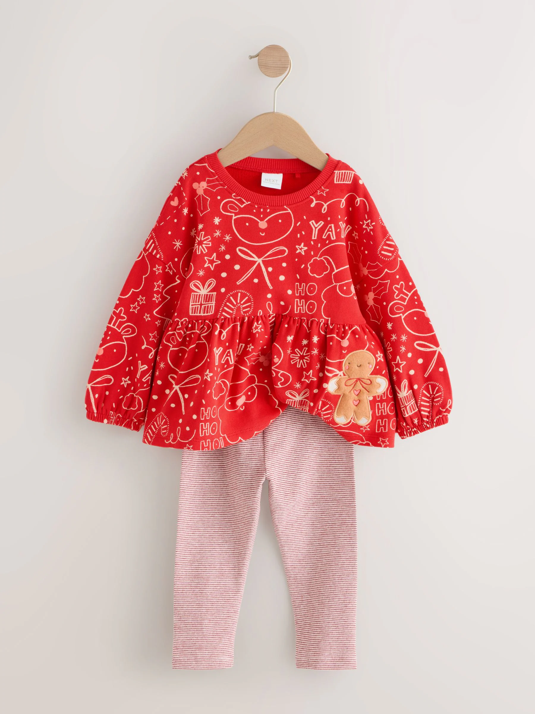 Rode Christmas Gingerbread - Set met top met peplum en legging met lange mouwen (3mnd-7jr)