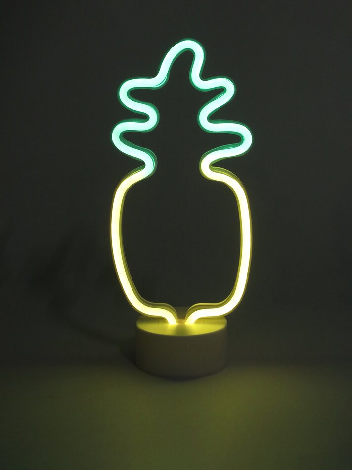 Luminária de LED Neon em Formato de Abacaxi com Base - Amarela