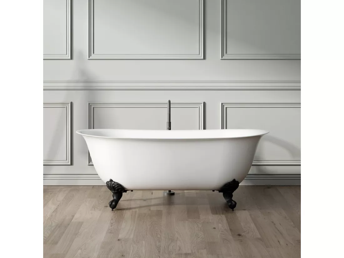 Baignoire ancienne rétro sur pieds SURRY HILLS Blanche 165 cm Pieds d'Aigle Noirs