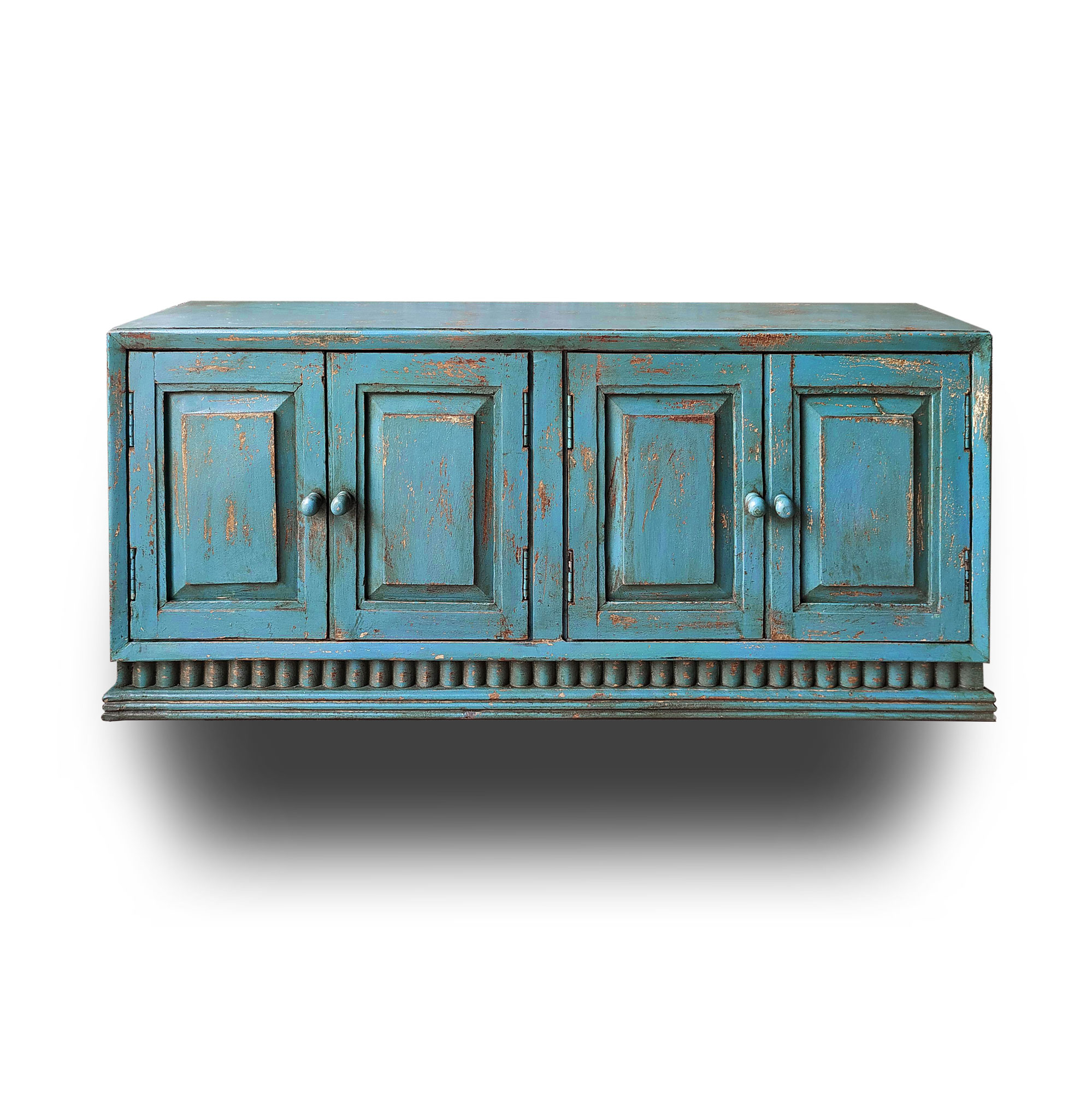 Hängeschrank mit 4 Türen, türkis, B 117 cm, T 24 cm, H 50 cm von fischer's lagerhaus