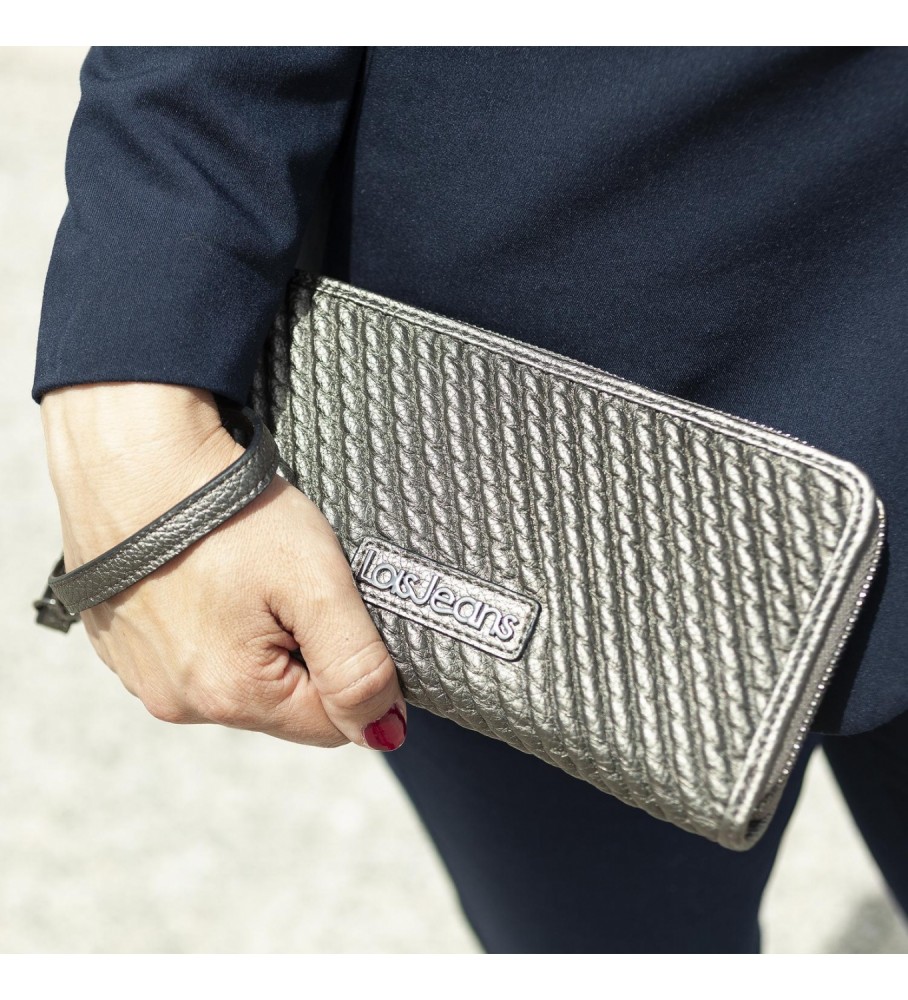 Carteira feminina grande Lois com porta-moedas, proteção de segurança contra escaneamento RFID, modelo 311701, cor prata escura.