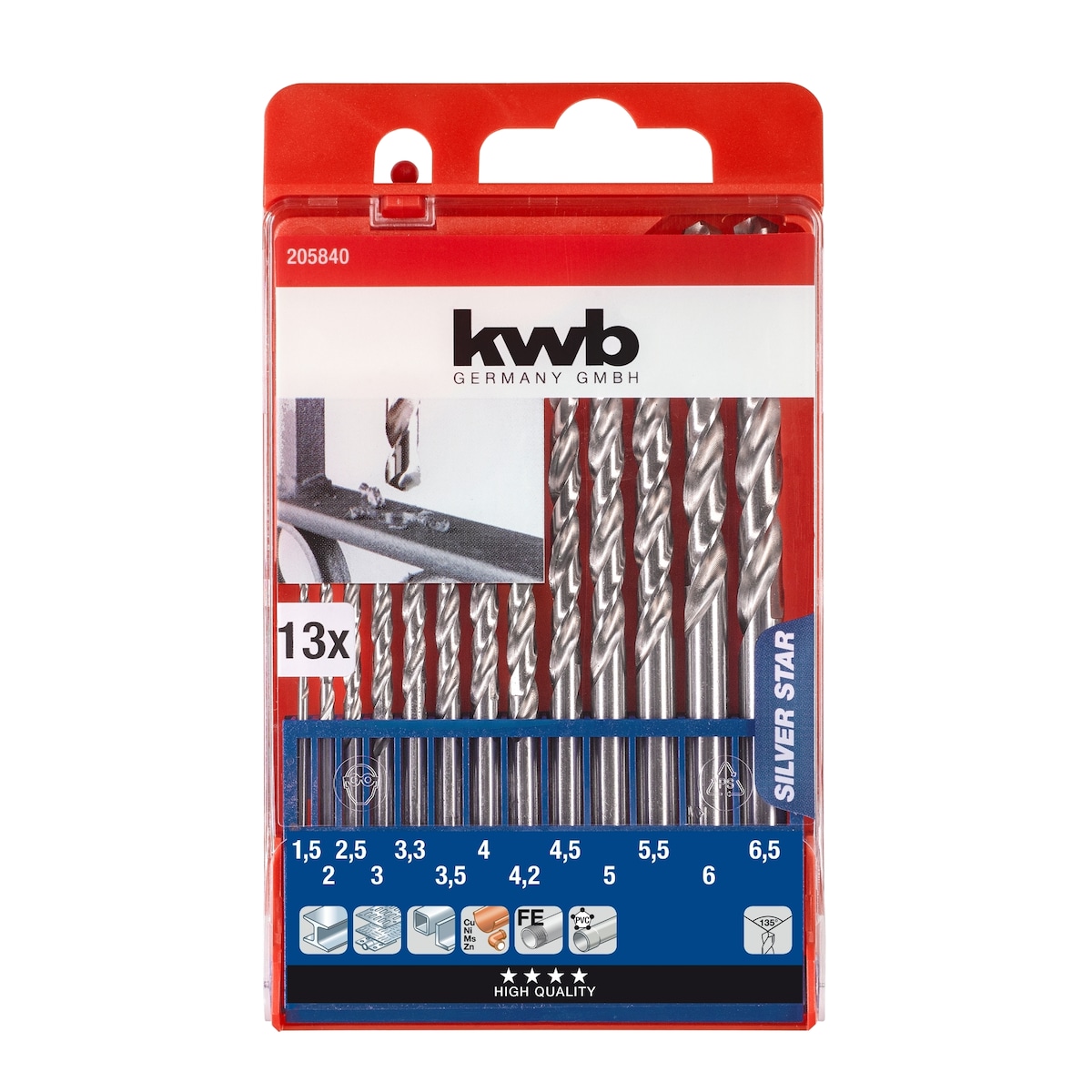 HSS-bor, Silver Star, 1,5-6,5 mm i kasse, 13 deler