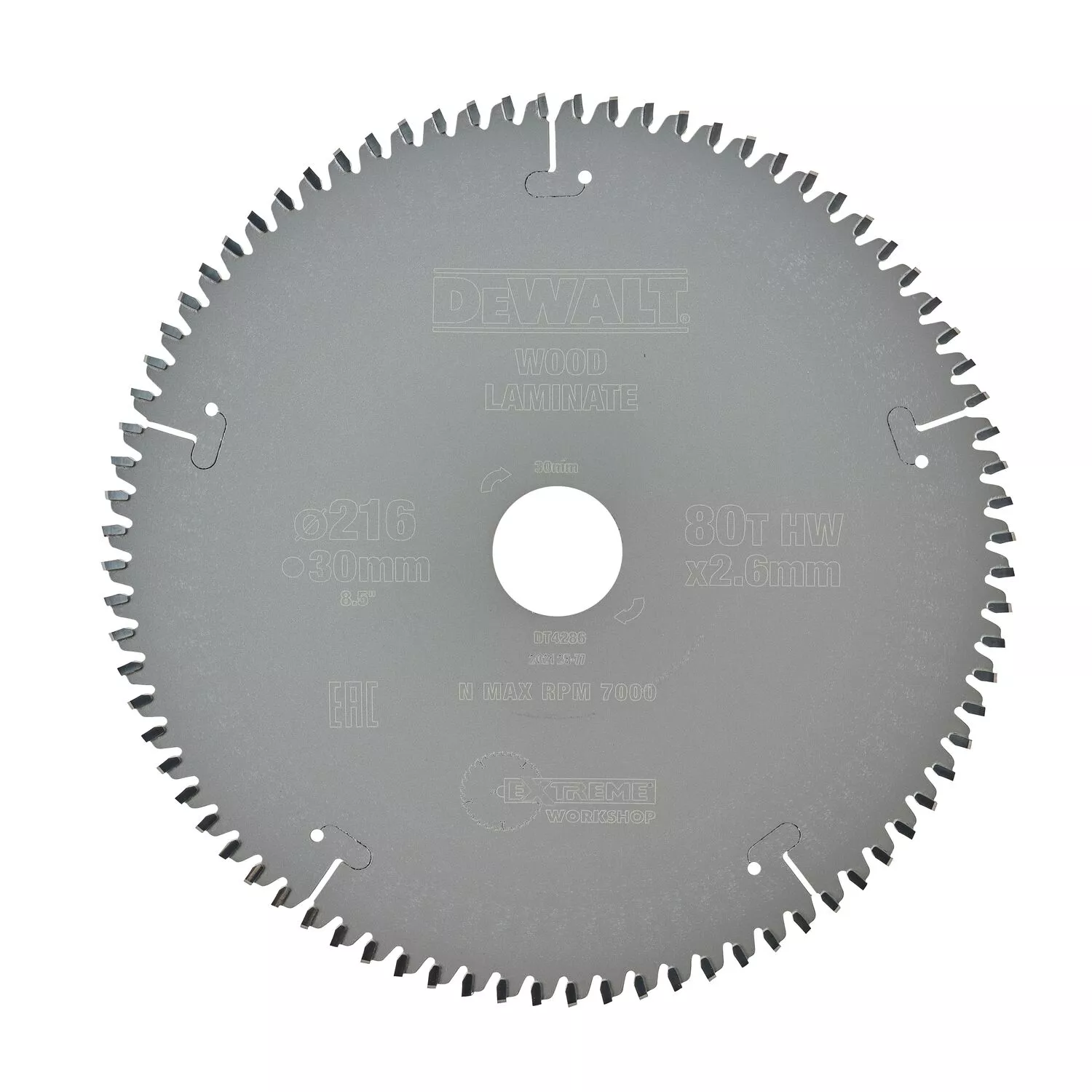 DeWALT DT4286 Extreme Cirkelzaagblad - 216 x 30 x 80T - Hout / Laminaat / MDF/ Aluminium