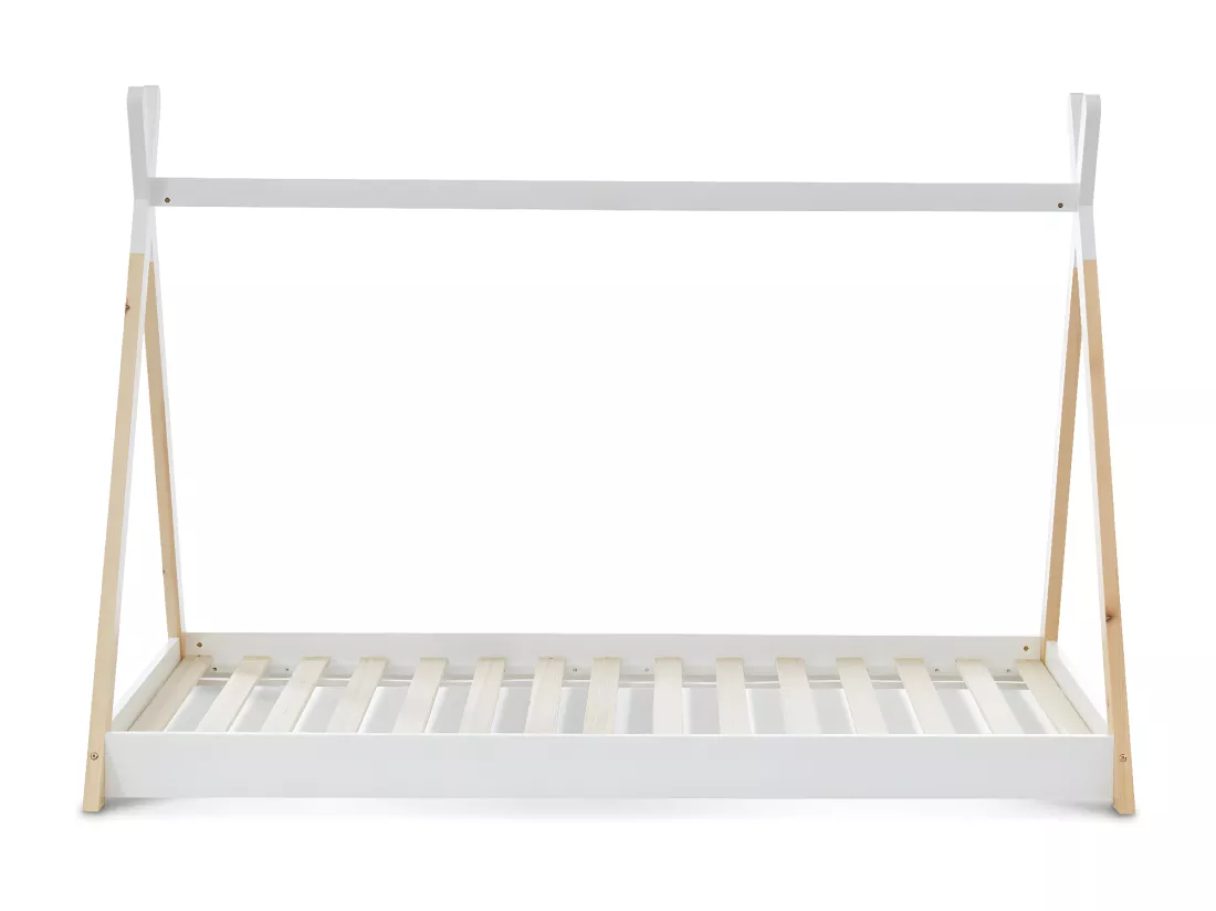 Lit Tipi en bois massif. pin naturel blanc - sommier inclus. 90x190cm - Tobias