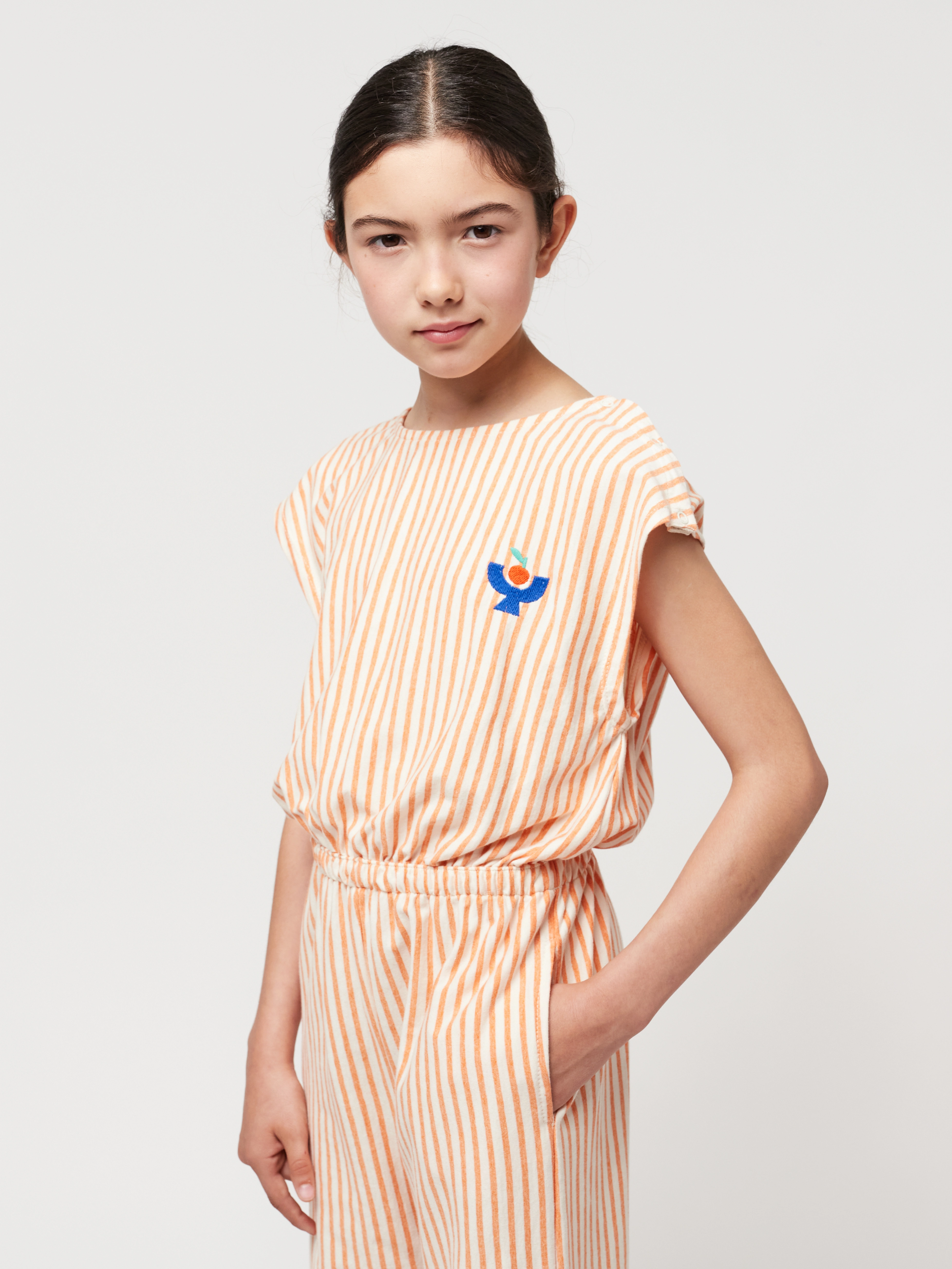 Jumpsuit VERTICAL STRIPES ärmellos in orange