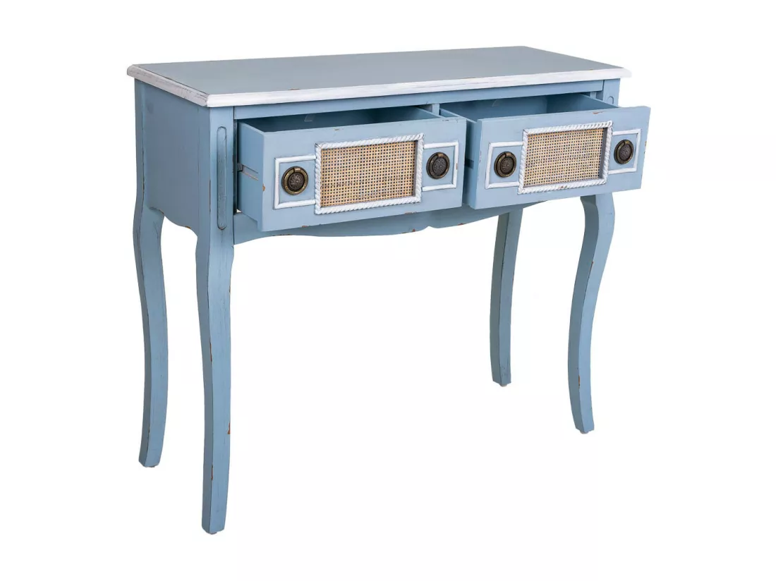 Console en bois bleu 90x33x77h