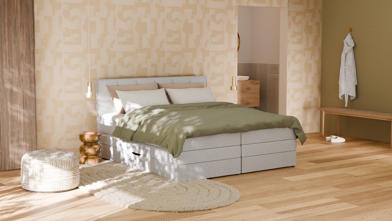 Opbergboxspring Jade - Linen touch light grey