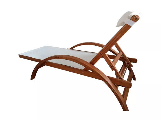 Transat en bois et toile PVC blanc NAARI