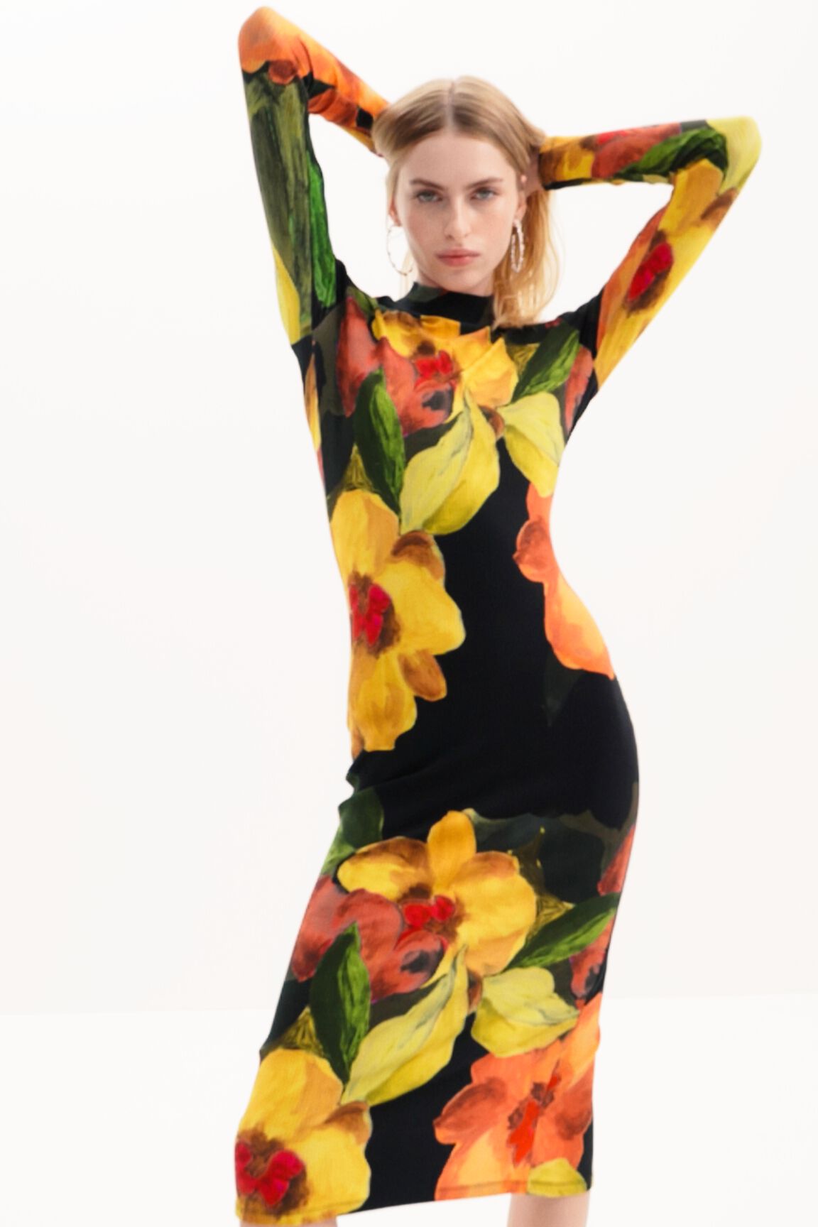 vestido midi floral justo