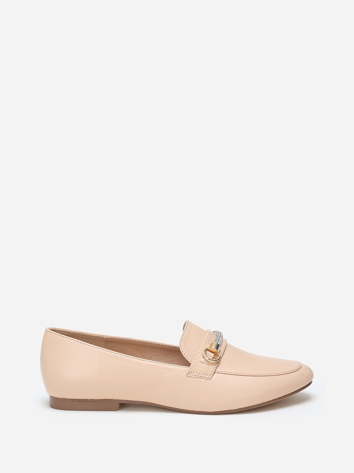 Mocassins à bride strass- Taupe