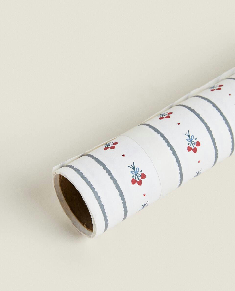 PAPEL DE EMBRULHO DE NATAL COM LISTRADOS DE AZEVINHO
