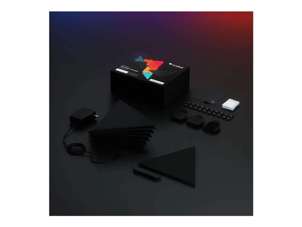 Nanoleaf Shapes Starter Kit - Lyspanelsæt - LED - 230 x 200 mm - 1.5 W - 16 millioner farver - 1200-6500 K - triangel - sort