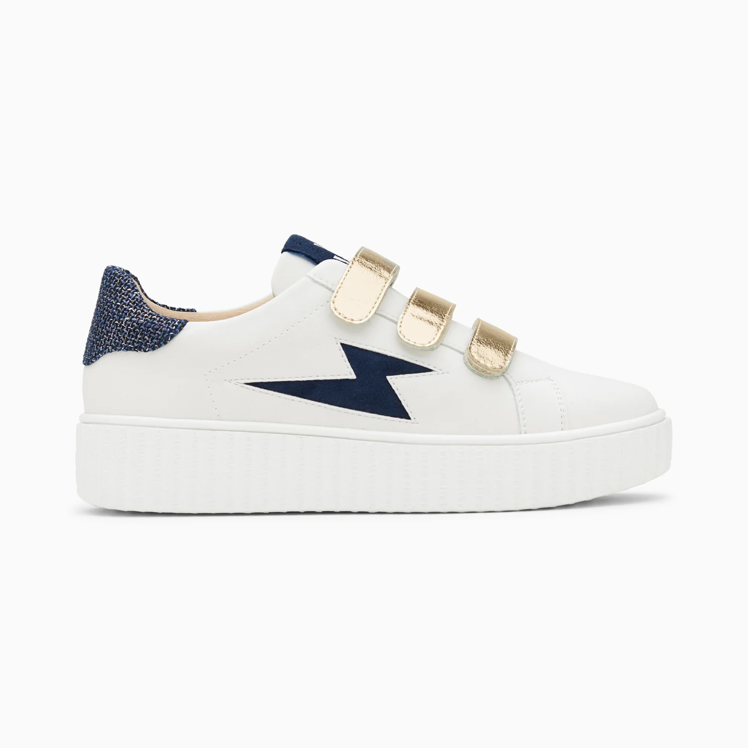 Sneakers-Baskets éclair Pomeline blanc et bleu à scratchs or