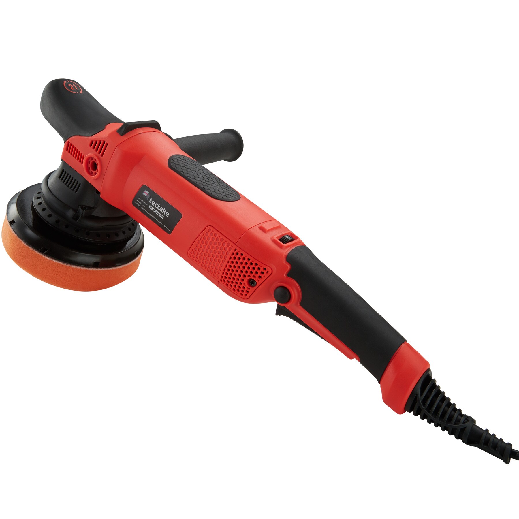 tectake® 3-teiliges Exzenter Poliermaschinen-Set, 810 W, mit Bogenhandgriff und zusätzlichem Stabgriff, inklusive 2 Ersatzkohlen