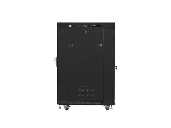 Lanberg FF01 series - Rack kabinet - 600 x 800, fladpakke, med glasdør, LCD - med LCD skærm, termostat, 4 køleblæsere - fritstående - sort, RAL 9004 - 22U - 19