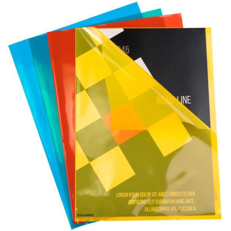 Sachet de 100 pochettes coin polypropylène lisse Premium - A4 - Couleurs assorties