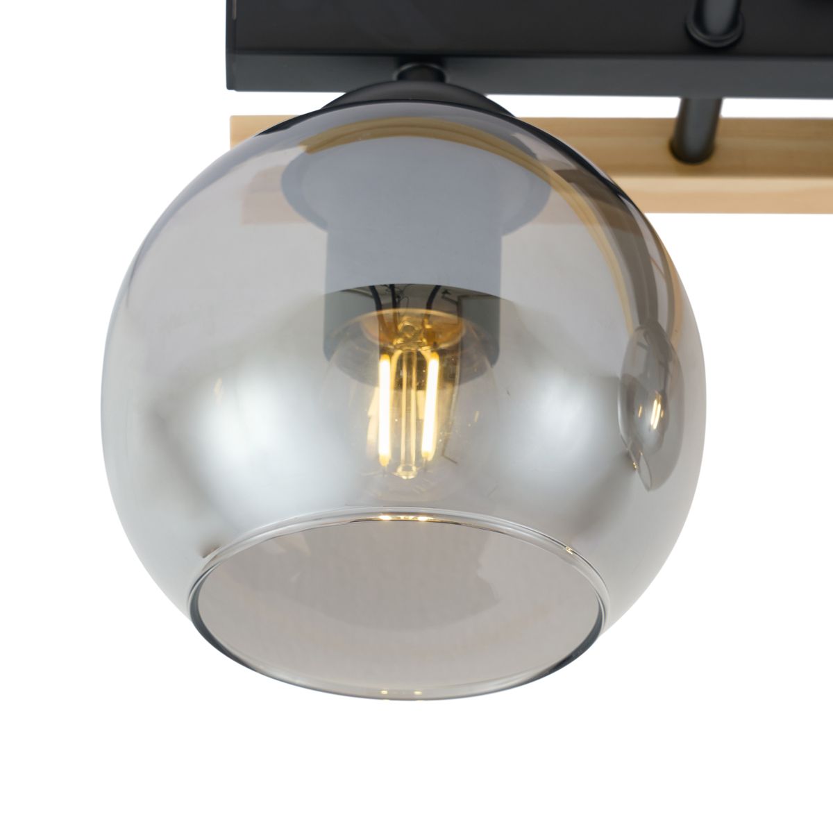 Moderne plafondlamp zwart met hout en smoke glas 3-lichts - Aleks