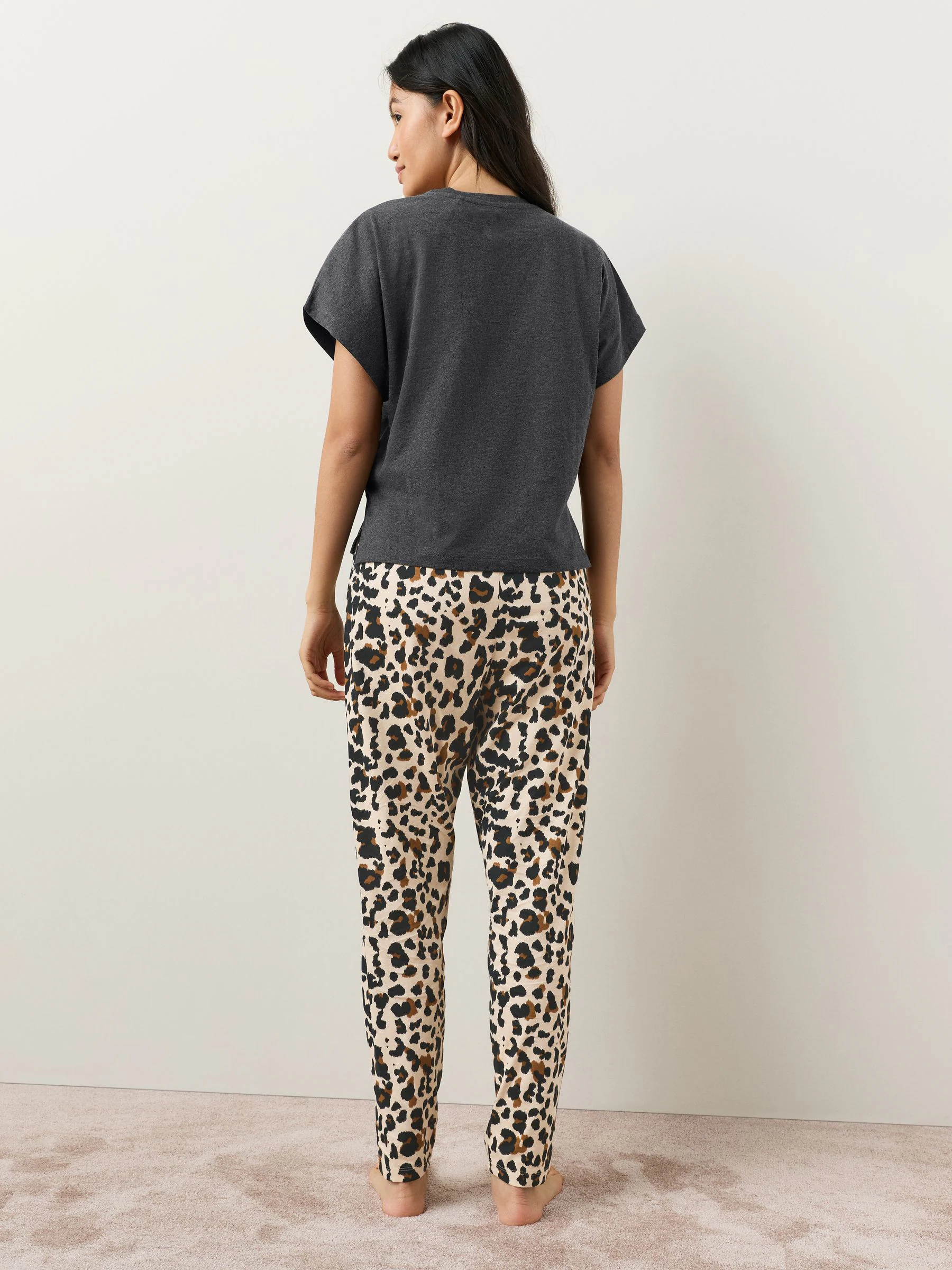 Antraciet met luipaardprint - Pyjama met korte mouwen
