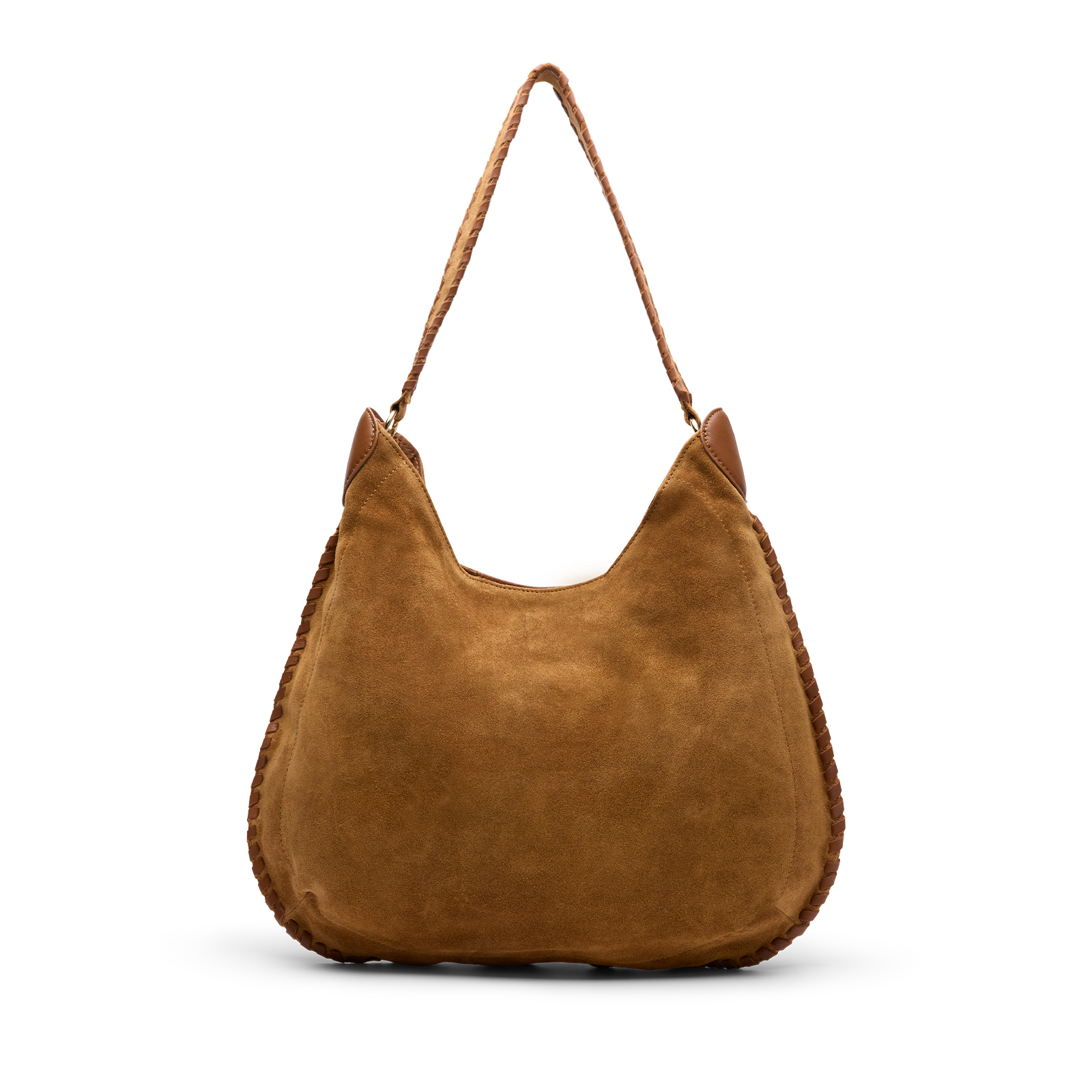 Cognac suède handtas met gevlochten details