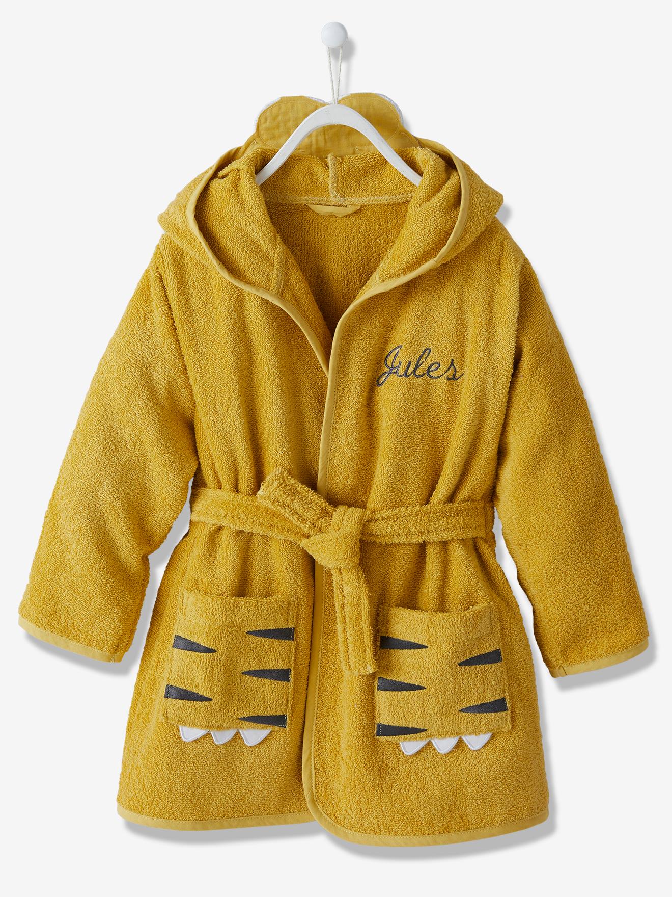 Roupão infantil, tamanho médio, amarelo, estampa de tigre