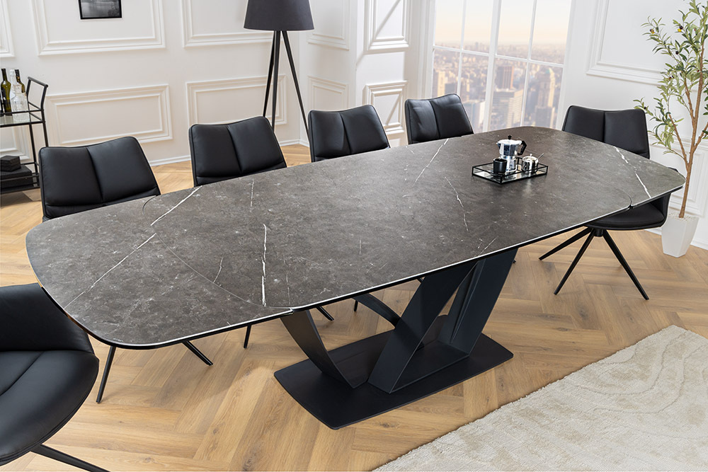 Ausziehbarer Esstisch PAPILLON 180-260cm graphit Keramik Marmor schwarz Metall