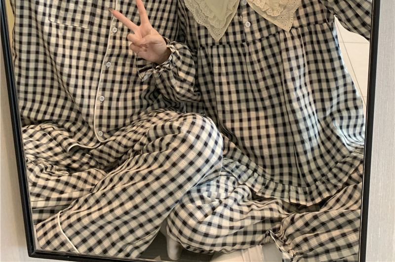 Tanee - Bijpassende geruite pyjamatop / broek / jurk / set voor koppels