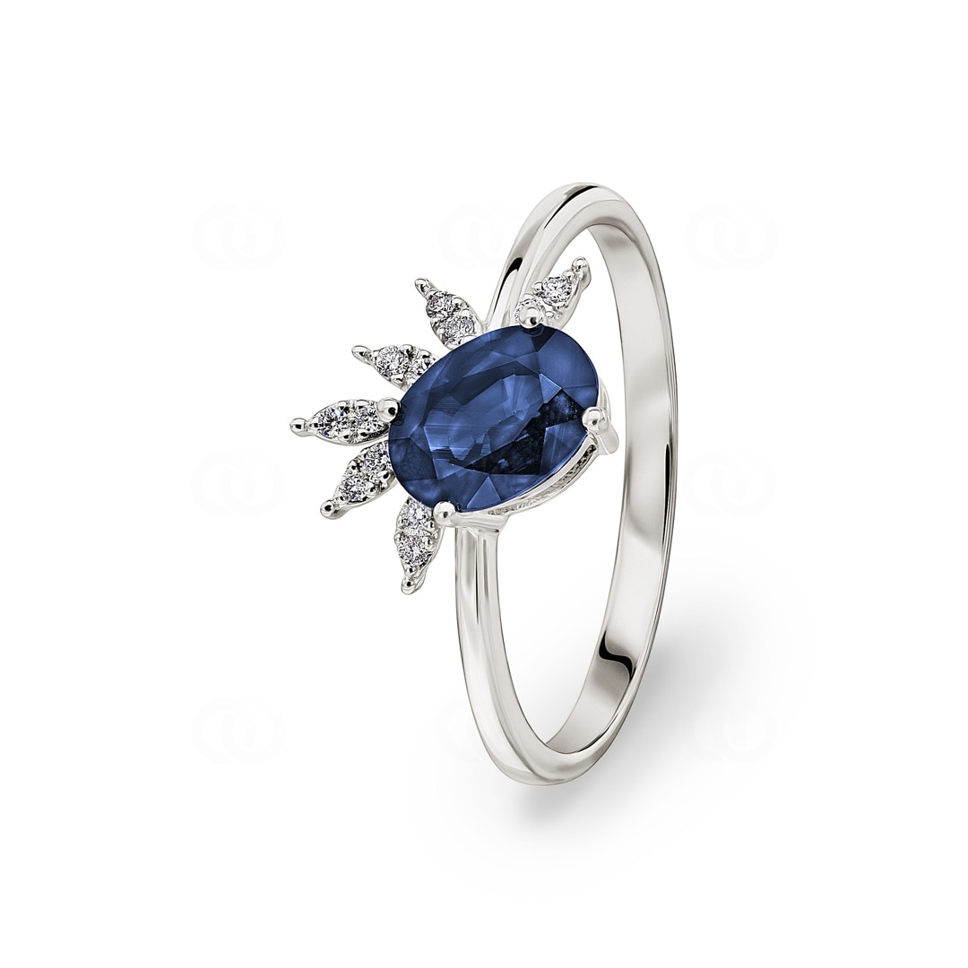 Saphirring 750/18 K Weissgold mit Diamanten 0.05 ct H/si