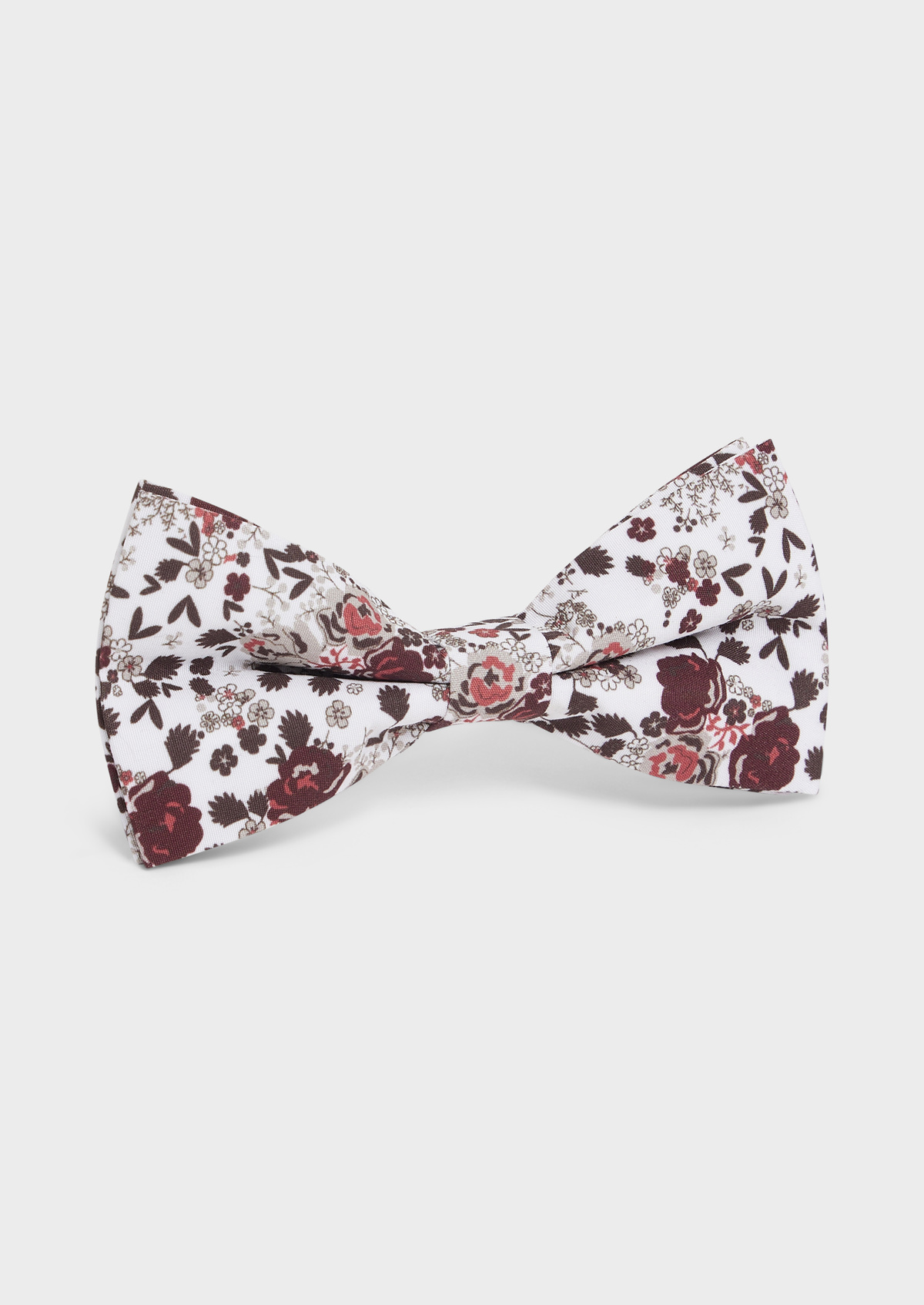 Noeud papillon blanc à motif fleuri bordeaux