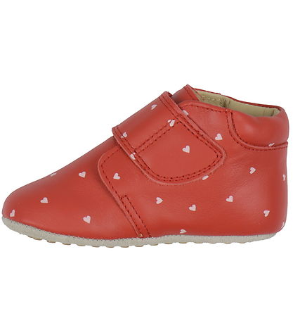 Pom Pom Leder-Krabbelschuhe - Anfänger Klettband Print - Heart