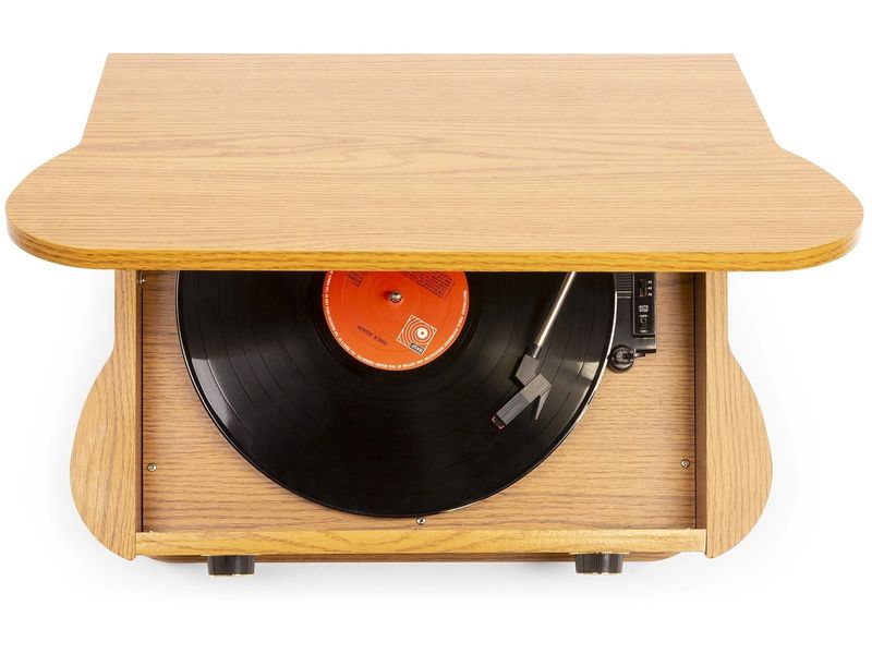 Fenton Plattenspieler Memphis Vintage Hellbraun Retro Plattenspieler mit Radio, Bluetooth, Media-Player und Umwandlungsmöglichkeit für Schallplatten und Kassetten