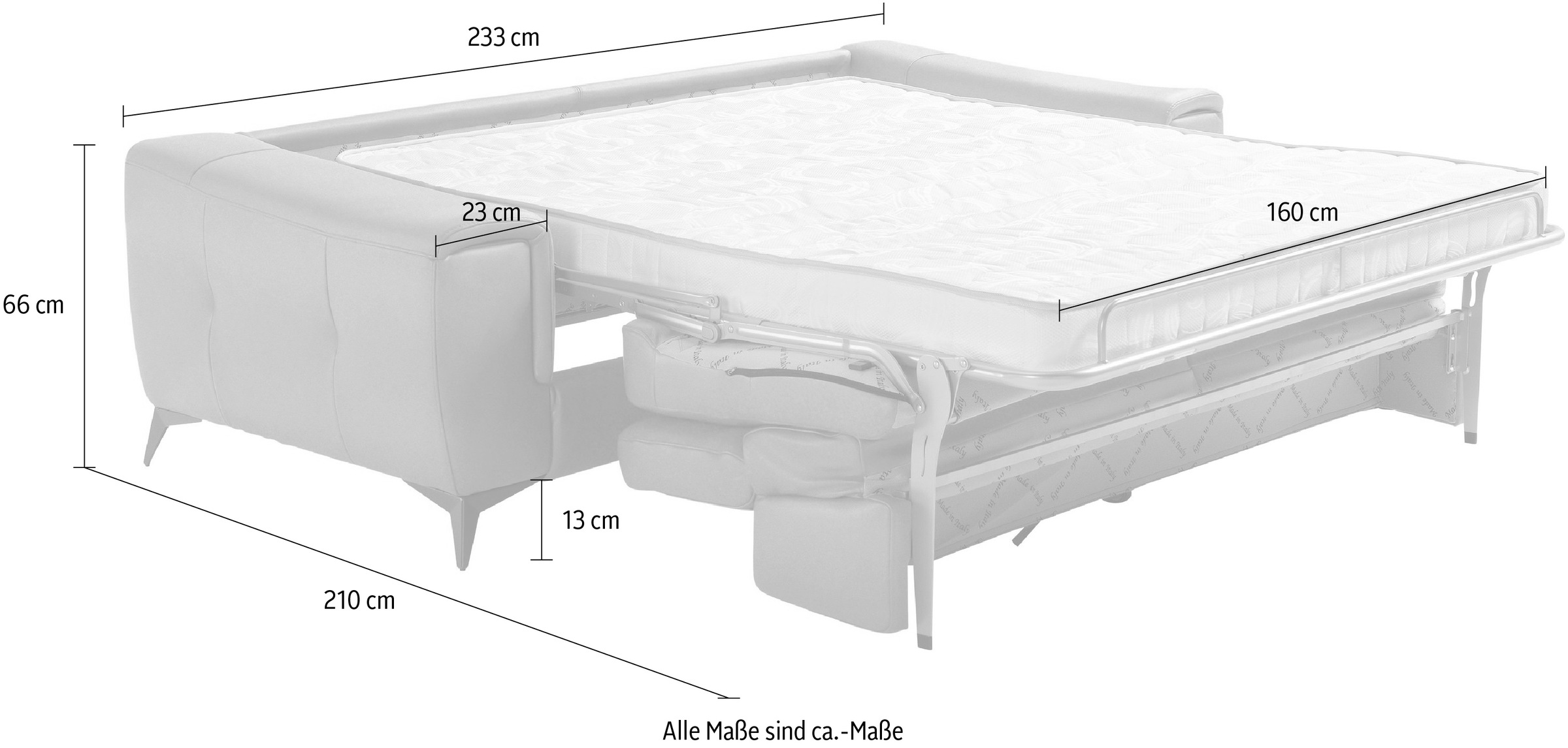 Egoitaliano Schlafsofa »Francine Designsofa, Loungesofa mit Dauerschlaffunktion, Breite 233 cm« mit Bettfunktion, Leder BULL, stone, Fussfarbe chrom