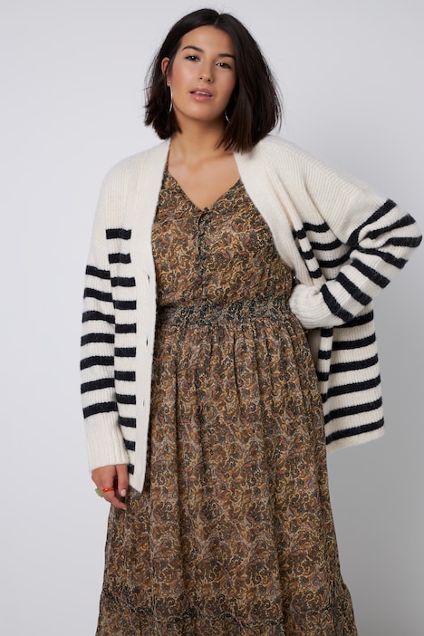 Strickjacke, oversized, Patentstrick, Bretonstreifen