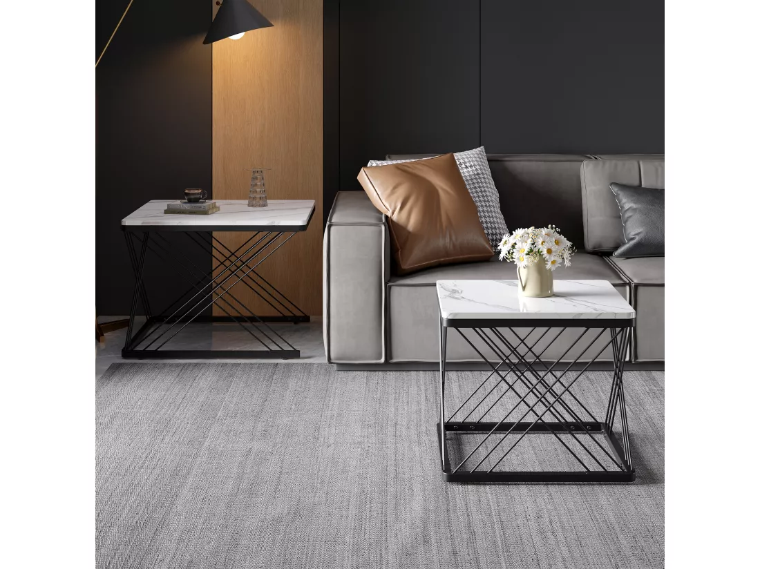 Ensemble de 2 tables basses gigognes élégantes effet marbre brillant AVEDS