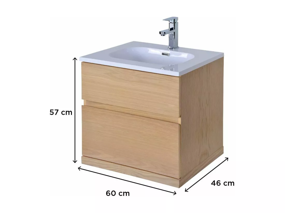 Meuble simple vasque suspendu chêne 60 cm ENIO