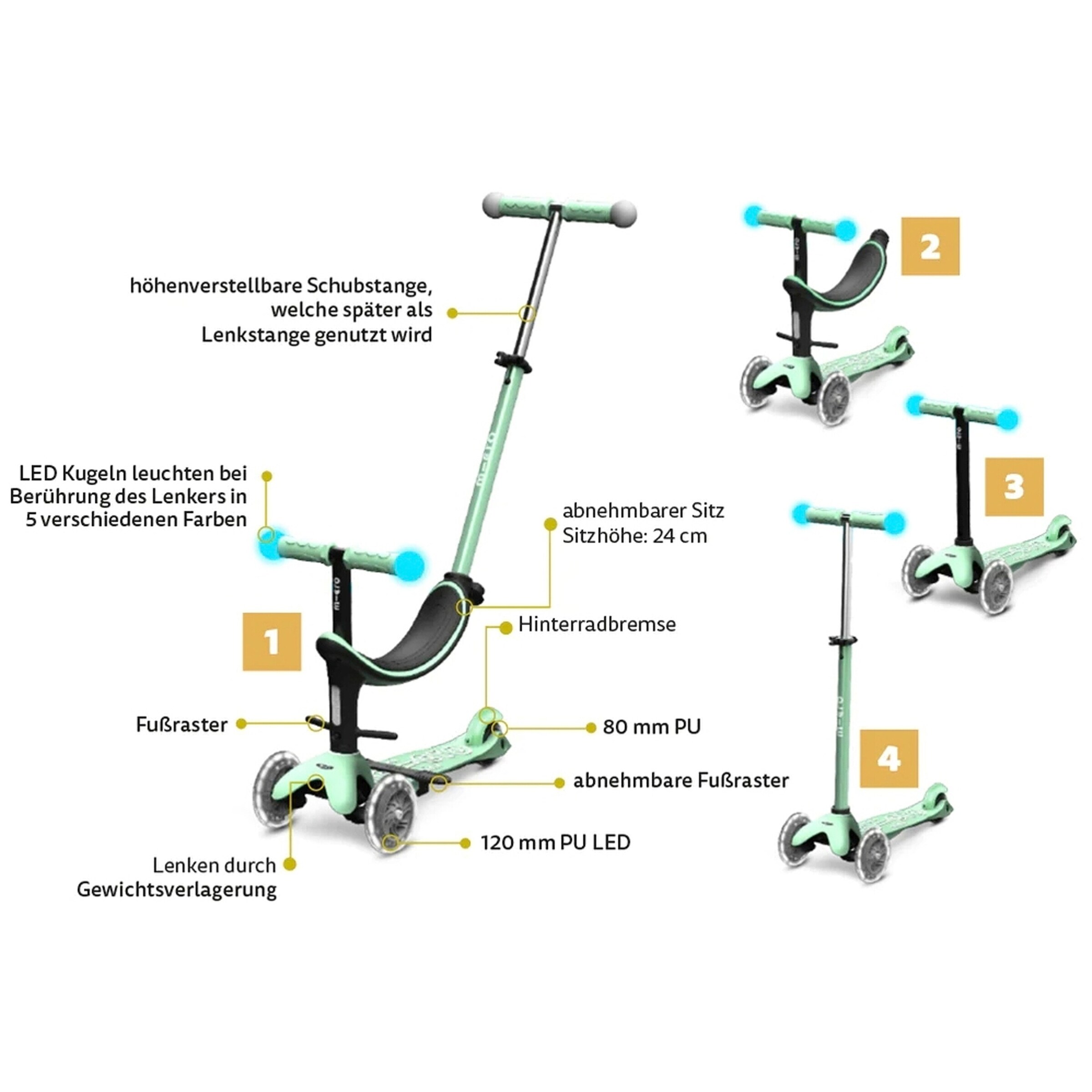 micro Scooter mini2grow deluxe magic LED mint