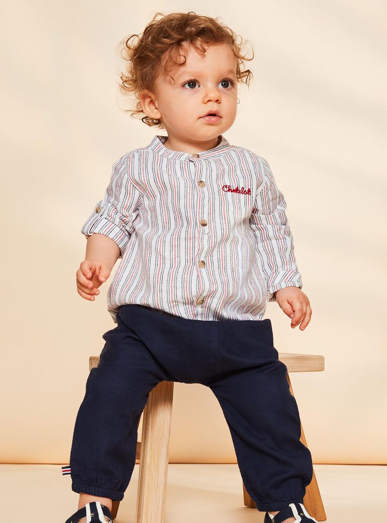 Chemise en lin écru à rayures