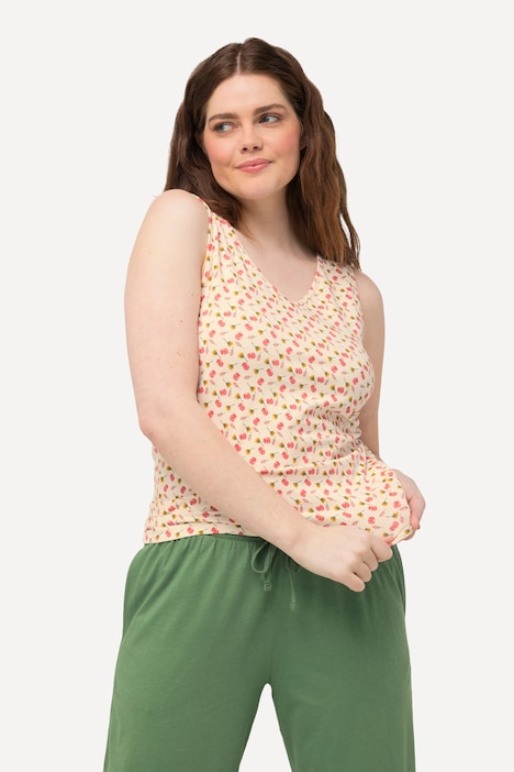 Tanktops, 2er-Pack, Blüten/einfarbig, V-Ausschnitt, ärmellos