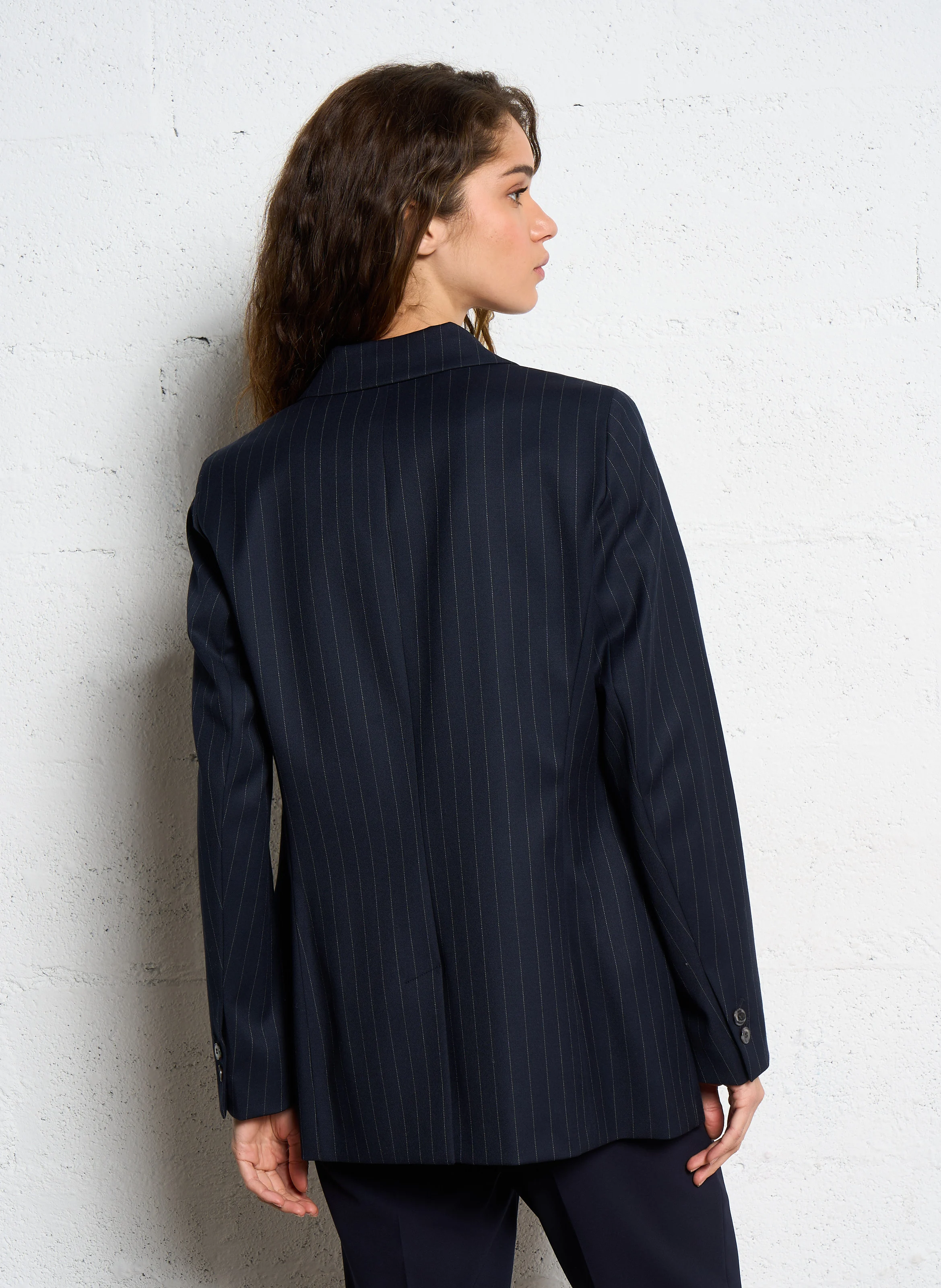 FLORINE - Veste de tailleur cintrée à rayures | Bleu