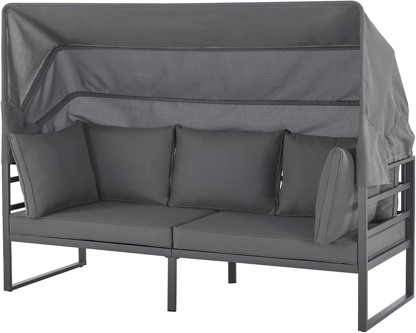 SVITA Maui Gartenmöbel-Lounge-Set mit Dach Outdoor-Sofa Strandkorb-Sonneninsel Stahl Grau