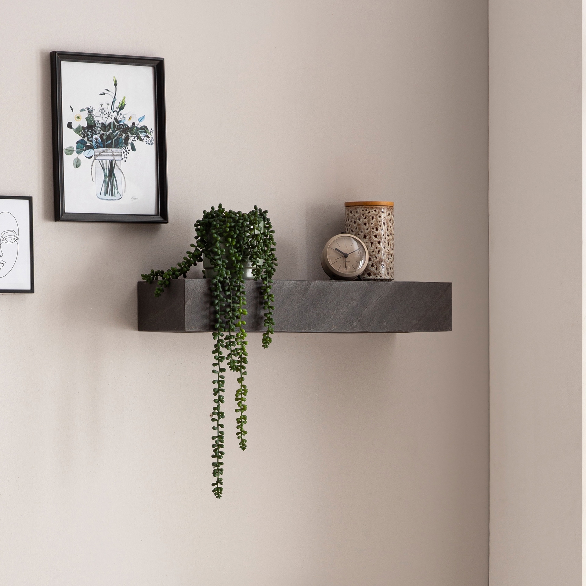 CASAVANTI Wandregal 60x10x20 cm MDF Anthrazit 3D-Steinoptik