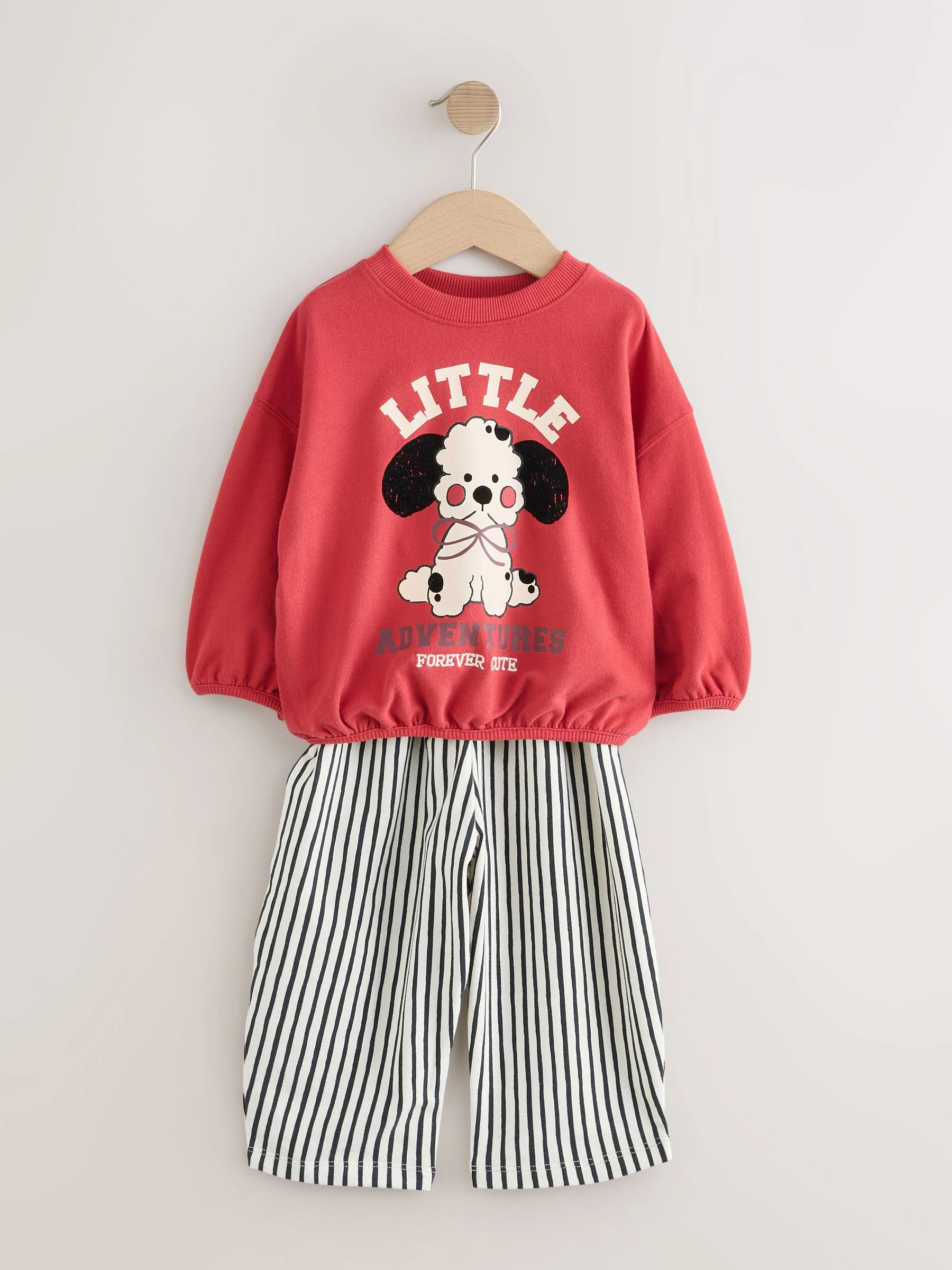 Rood met hond - Set met top met lange mouwen en broek met wijde pijpen (3mnd-7jr)